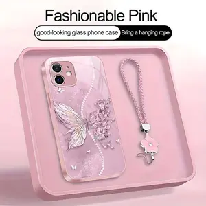 Fairycore Butterfly Phone Case – Elegant Floral Pearl Cover with Lanyard for iPhone 12 mini - 975