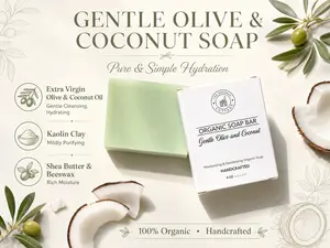 Unscented Gentle Olive and Coconut Soap Organic Moisturizing & Deodorizing Handcrafted Soap Bar 4 oz