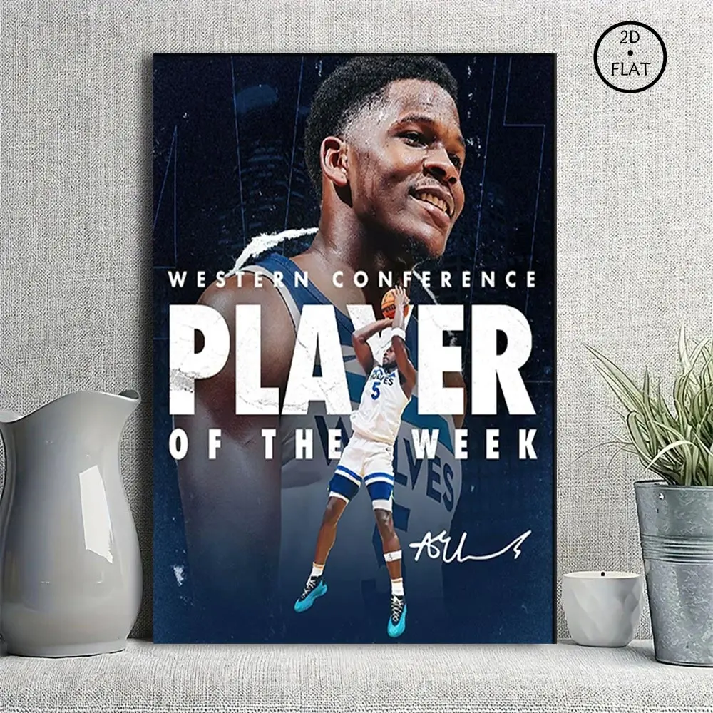 Anthony Edwards Timberwolves Player Of The Week Dual Shot Signature Basketball Wall Poster Print - Waterproof, Easy-To-Hang Canvas Decor, Fashion Decoration For Man Cave, Garage, Balcony, NBA Fan Gift, Home Supplies Box-Included