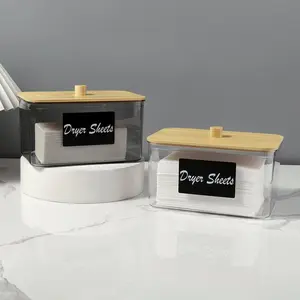 Acrylic Dryer Sheet Holder with Lid, 1 Count Clear Laundry Sheets Container with Labels, Laundry Pods Storage for Laundry Room Organization, Clear Storage Box, Laundry Organizer