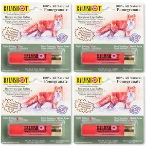BALMSHOT Pomegranate Lip Balm 4-PACK -- $5.50 each (SAVE 15%) - All the BALMSHOT at a better price - Made in the USA -SPF 15, All-natural ingredients, Aloe, Moisturizing, Perfect Gift