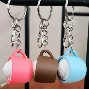 3-Pack Hot Cocoa Mug Clicker Fidgets | Keychains (Neon Pink, Blue, Brown)