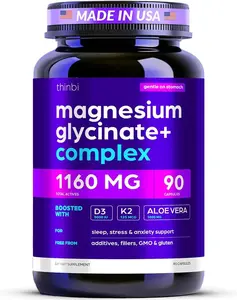Thinbi Magnesium Glycinate 1160mg + Aloe Vera D3 & K2 Complex 90 Capsules for Optimal Absorption and Overall Health Support
