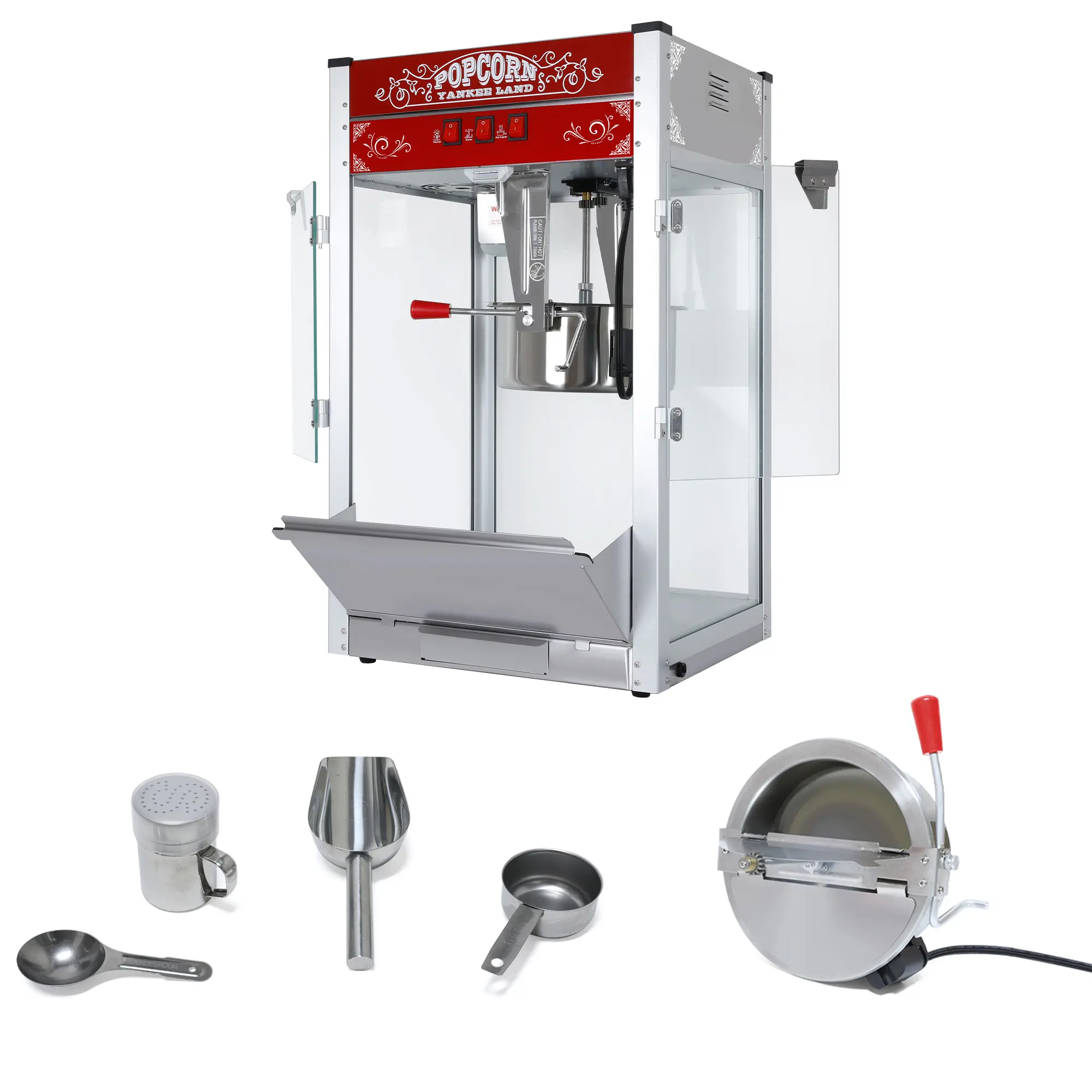 Corded 16oz Countertop Commercial Theater-Style Popcorn Maker Machine, 1440W Durable Popper with Cold-Rolled Steel Frame, 3-Switch Control, Heat Resistant Tempered Glass Doors, Easy-Remove Scoop, 2 Spoons, Red for Sports Fans (80 Cups/640 Oz per Batch), F