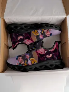 Christmas K-Pop Hunter Girl Team Colorful Print Kids Casual Sports Shoes, Breathable Textile Upper, Lightweight Eva Sole, Unisex