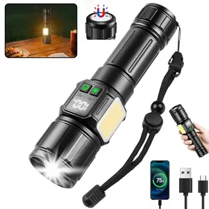 1PC Flashlights High Lumens, Rechargeable Flashlight with Magnetic, Usb Rechargeable Flashlight, 9 Modes LED Flashlight with COB Sidelight, IPX4 Waterproof, LED Flashlight with LCD Digital Display, Tactical Flashlight for Camping, Hiking, Dog Walking