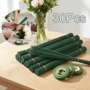 20cm/30cm/40cm -30 simulated flower wrapped with adhesive branches, 2mm diameter, green wire flower stems, DIY handmade simulated flower stems, Decorative