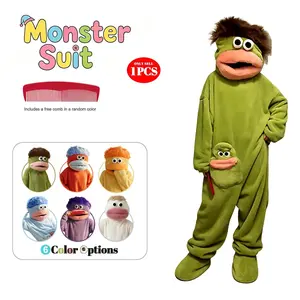 Men's Cute Monster Hooded Fleece Pajama Set, Loose Cozy Loungewear with Robe and Comb