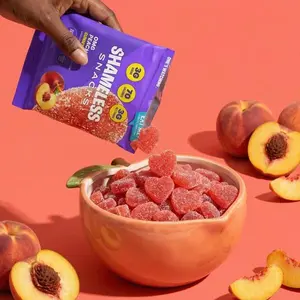 Snacks OMG Peach Sour Gummy Candy, Low Calorie Keto Friendly High Fiber Low Sugar Healthy Candy, Gluten Free, 1.8 oz 50g Pack Snack