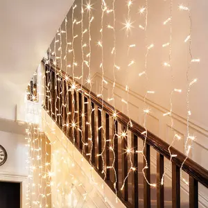 Perfect Holiday Curtain String Lights Ambient Decorative Lighting 200 LED Warm White Clear Cable 6FT x 9FT Led Lighted Led Bulbs Included