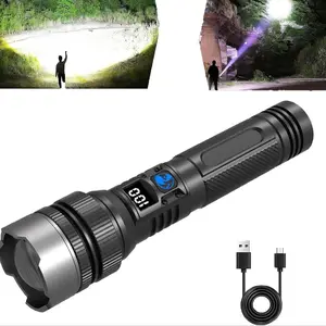 Multi-Functional LED High Lumen Flashlight, USB Rechargeable Bright Light for Camping, Durable Portable Zoom Flashlight for Hiking, High Lumens Flashlight, Multifunctional Flashlight