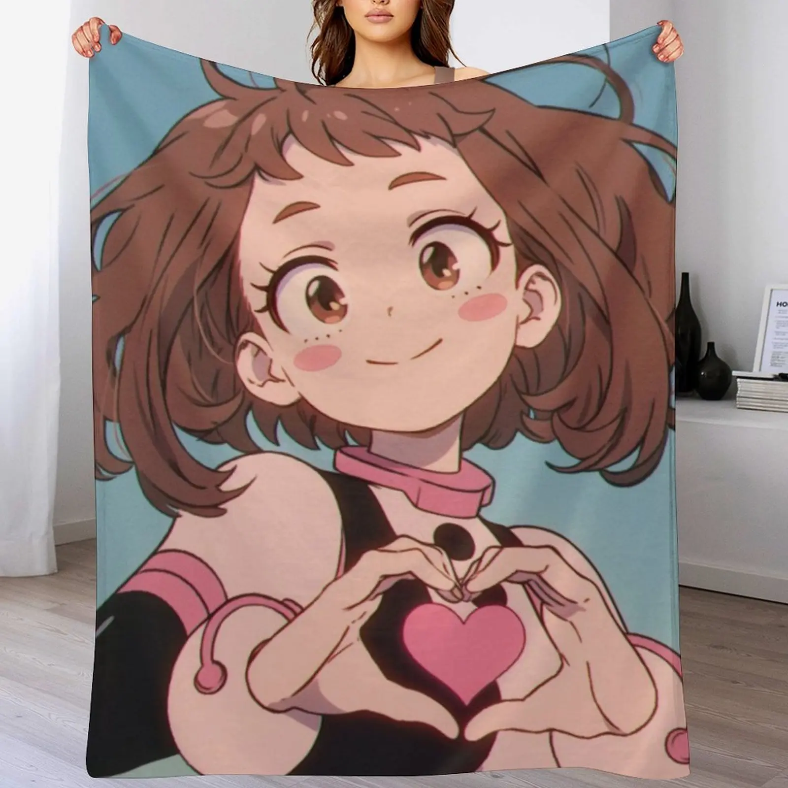 My Hero Academia Ochaco Uraraka Anime Throw Blanket, Soft Flannel Uraraka Blanket, Cozy Anime Decor for Couch Bed, Anime Lover Gift