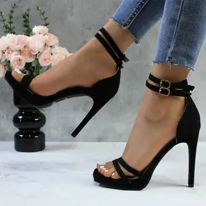 Women's Elegant Platform Stiletto High Heel Sandals - Square Toe, Leather Upper, Rubber Sole, Strappy Ankle Strap, Comfortable Summer Sandal Leather for Wedding, Daily Wear, Heels Shoes for Women