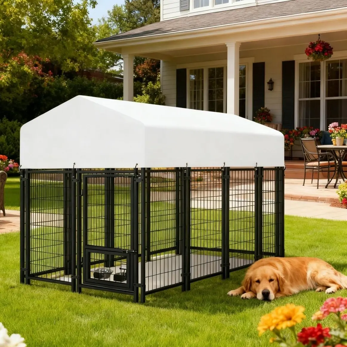 ORANLAND Outdoor Dog Kennel 7.8×4×5FT with Removable Roof,Heavy-Duty Metal Dog Fence for Backyard, Small to Medium Dogs