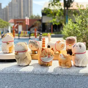 Handmade Wooden Cat Figurine - Minimalist Cat Ornament with Red Cord, Unique Gift for Cat Lovers, Mother's Day Gift