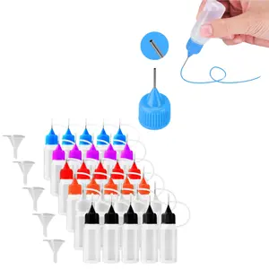 30pcs 10ml Precision Tip Applicator Bottles, Translucent Glue Bottles and 6 Color Tips for DIY Quilling Craft, Acrylic Painting, with 5 Funnel