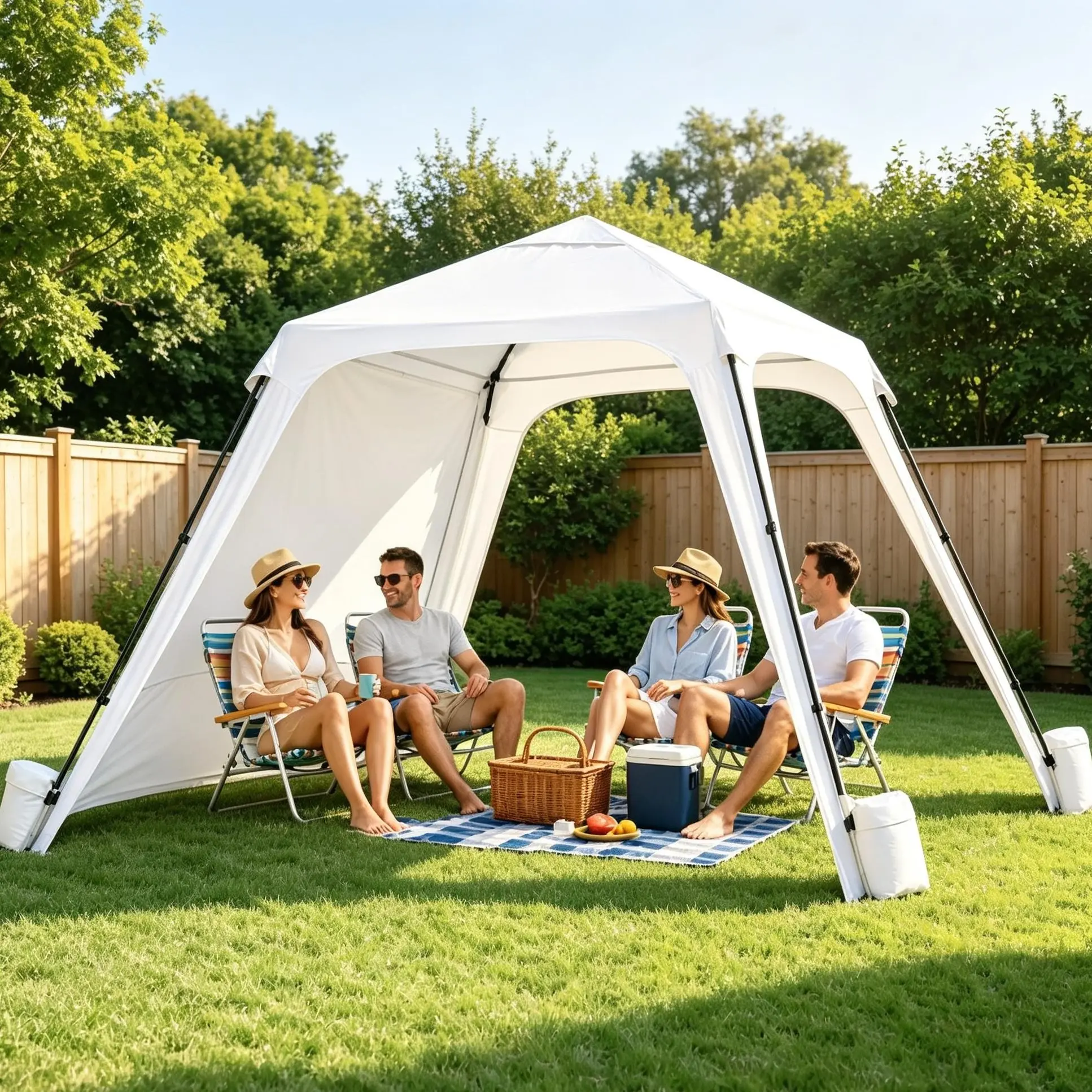 Docred 10x10FT Portable Outdoor Cabana Canopy Tent, 100 Square Feet Wind-Resistant Beach Shelter with Side Wall, Quick Set Up Pop Up Shade Tent for Family Backyard, Camping, Tailgates, Beach Trips & Garden Parties
