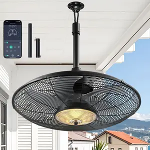 Outdoor Ceiling Fan With Lights, IP54 Waterproof Gazebo Hanging Fan With Remote Control Timer Function, Smart App, Reversible MotorPlug, In Caged Ceiling Fan With 3CCT 6-Speeds For Patio Porch Pergola
