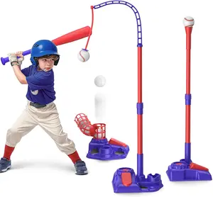 3 in 1 Kids Baseball Toy Set, Including Hanging BallHolder, Standing T-ball, Auto Launcher & Baseball,Adjustable Height Baseball Set for Indoor Outdoor