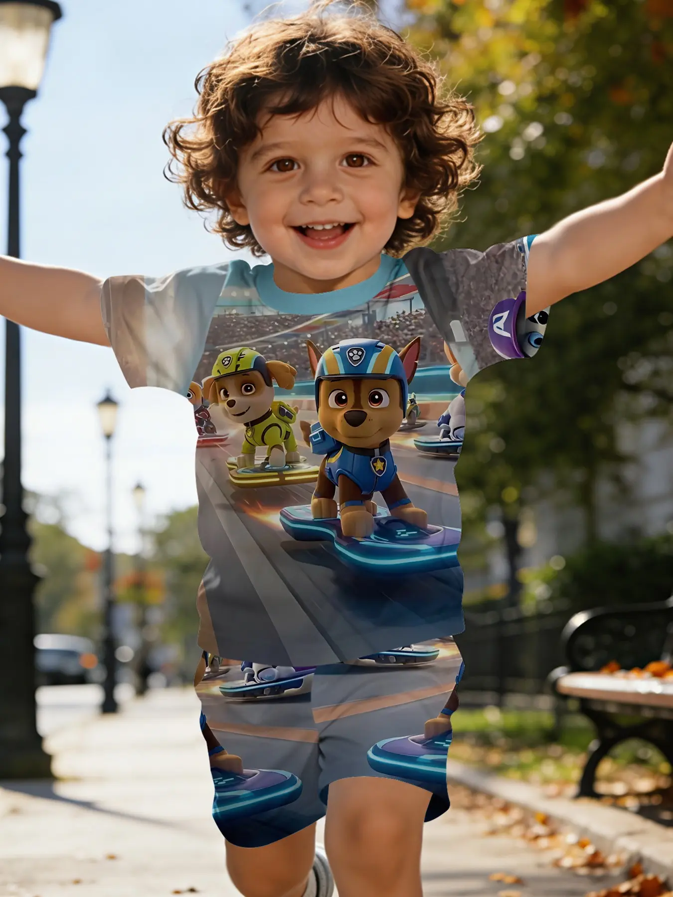 Paw Patrol T-Shirt & Shorts Set, Speed Track Digital Print, Casual Children's Short Sleeve Clothing for Daily & Outdoor Sports, 100% Polyester, Perfect Gift for Toddlers, Outfit Combined Set