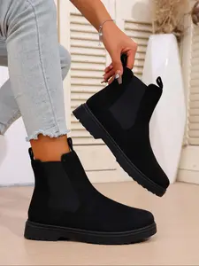 Women's Chelsea Flat Boots, Elastic Slip-On Short Booties, Winter Casual Outdoor Barefoot Shoes, Durable Non-Slip Design