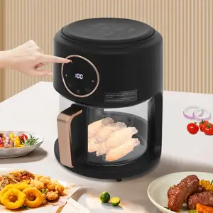 110V 1200W Air Fryer 3.81Qt Capacity 8 Preset Modes 360° Viewable Borosilicate Glass Pot Non-Stick Dishwasher Safe Touchscreen for Home Kitchen Family Gatherings