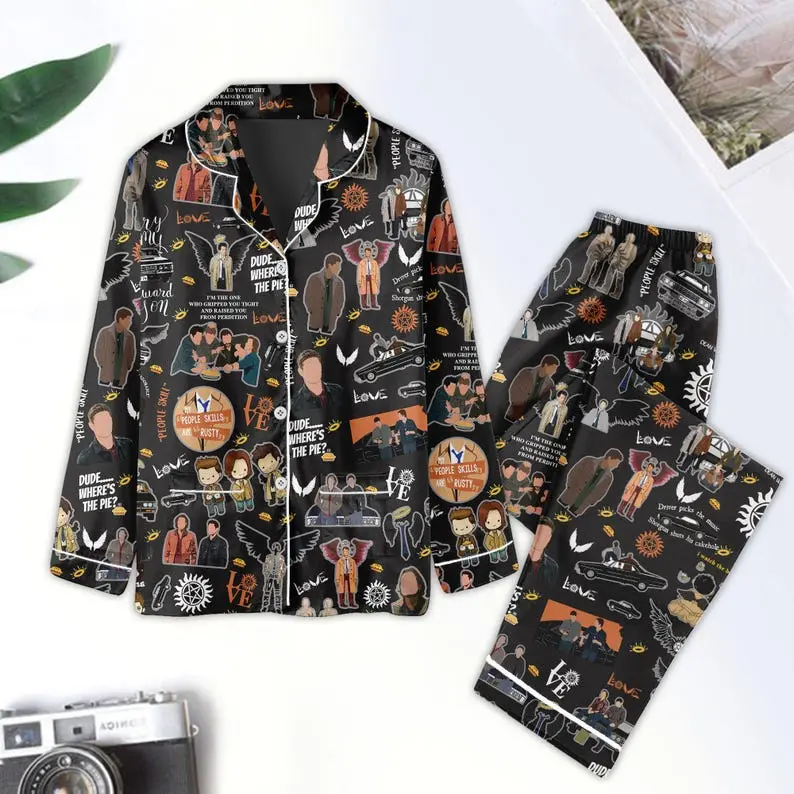 Supernatural Series Pajamas Set, Winchester Brothers Matching Pajamas Set, Dean Winchester Sleepwear Set, Save The Hunt Loungewear Set