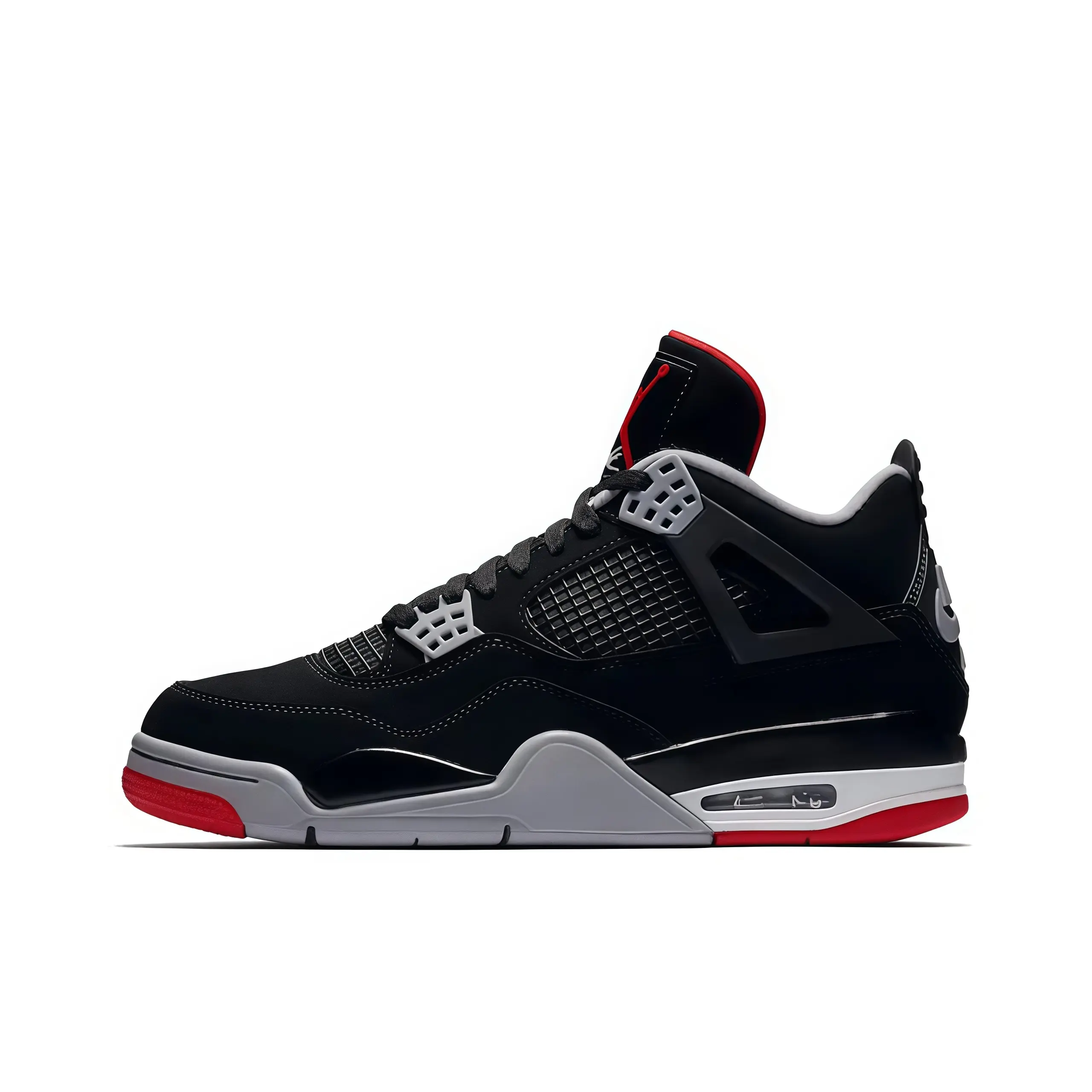 Black red grey monochrome mid-top basketball sneakers, cool tone unisex hypebeast street kicks, breathable grid mesh, visible heel air cushion, white plastic side bracket, street skate trainers, daily fashion casual sports shoes
