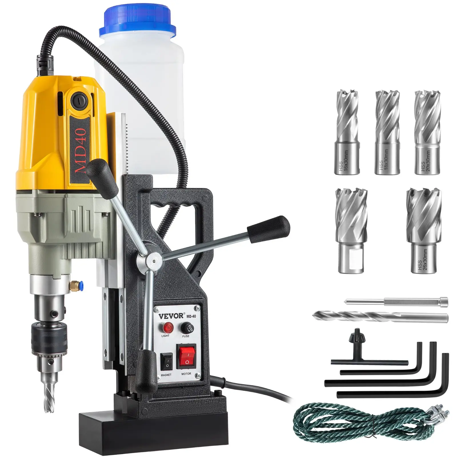 VEVOR 1100W Magnetic Rotary Drill Press, Portable Electric Mag Drill with 1100w Power, 1.57in Boring Diameter, 2697lbf/12000N Force, 580 RPM Max Speed, 7 Bits Set - Home Improvement Father's Day Gift