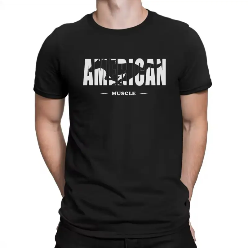 American Muscle Mustang T-shirt - Black Tee with Bold White Text Design Tshirt Streetwear Casual