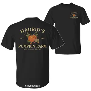 Hagrid's Pumpkin Farm Est. 1962 Magically Grown T-Shirt, Hagrid Home Magical Wizard Pumpkin Shirt, Trendy Halloween Spooky Season 2 Sided Graphic Design Unisex Cotton T-shirt for Women for Men Womenswear Menswear Top
