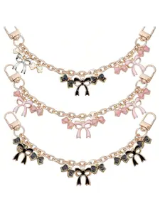 Golden Bow Bag Chain Charm, Adjustable Bag Strap, Fashionable Chain Strap, Alloy Enamel Bowknot Purse Charm Bag Extension Strap Chain, Handbag Handle Extender Chain for Purse Shoulder Bag Chain Black