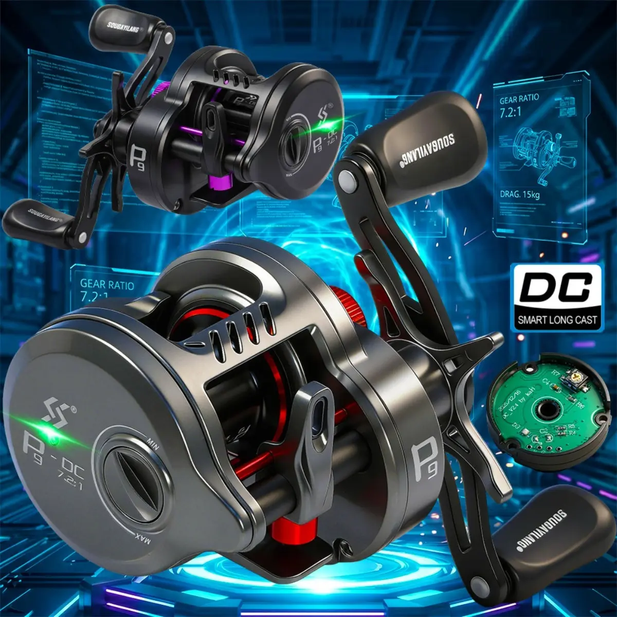Round Baitcasting Fishing Reel Ultralight 5+1BB  7.2:1 Gear Ratio B DC Baitcaster Reel Smooth and Sensitive Trolling Fishing Reel for Freshwater Saltwater Fishing