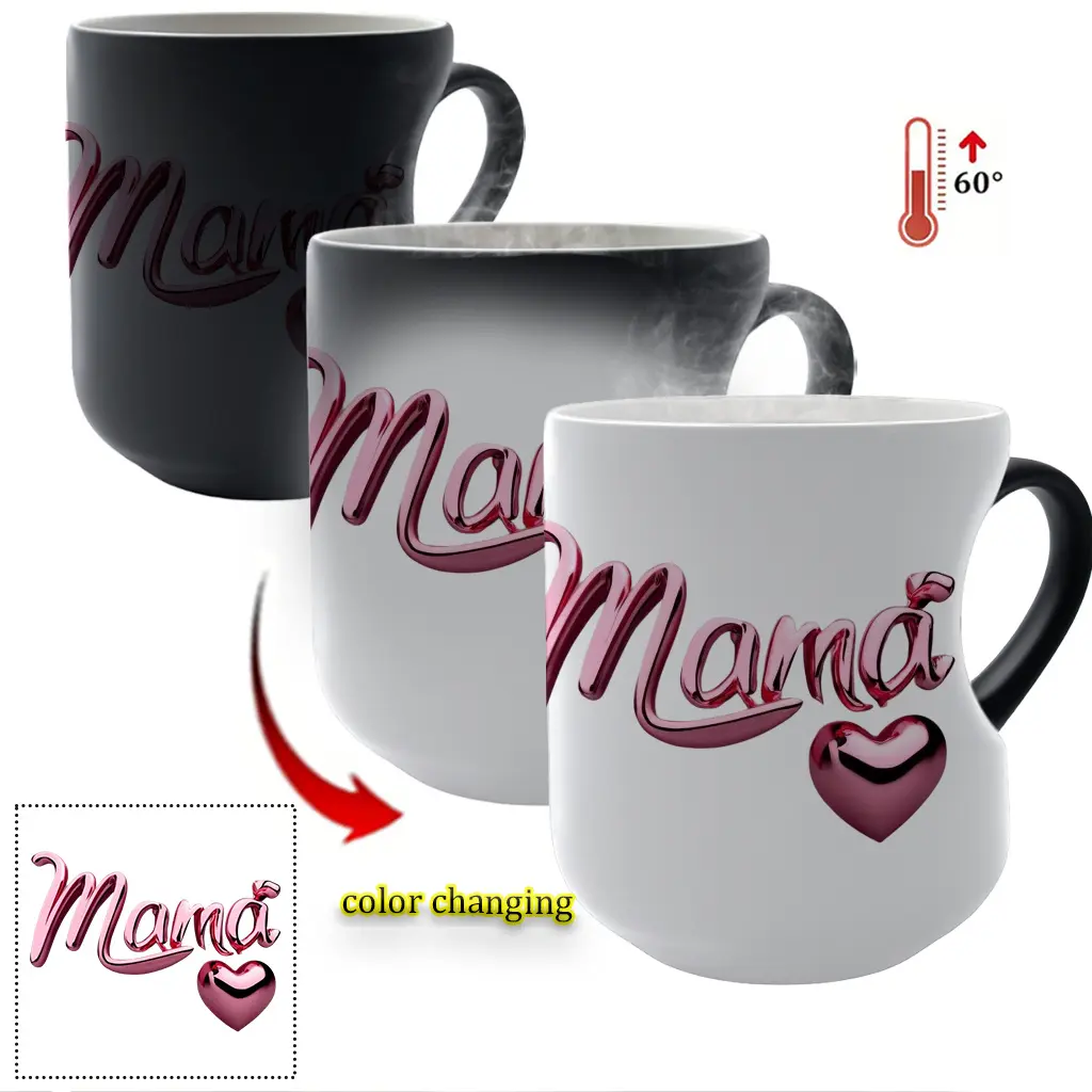 Love Your Mama: Color-Changing Ceramic Mug - A Gift for Mom Heart-Handle Mug, Ceramic Printed Drinkware, 11 oz/330 ml, Christmas gift for mothers
