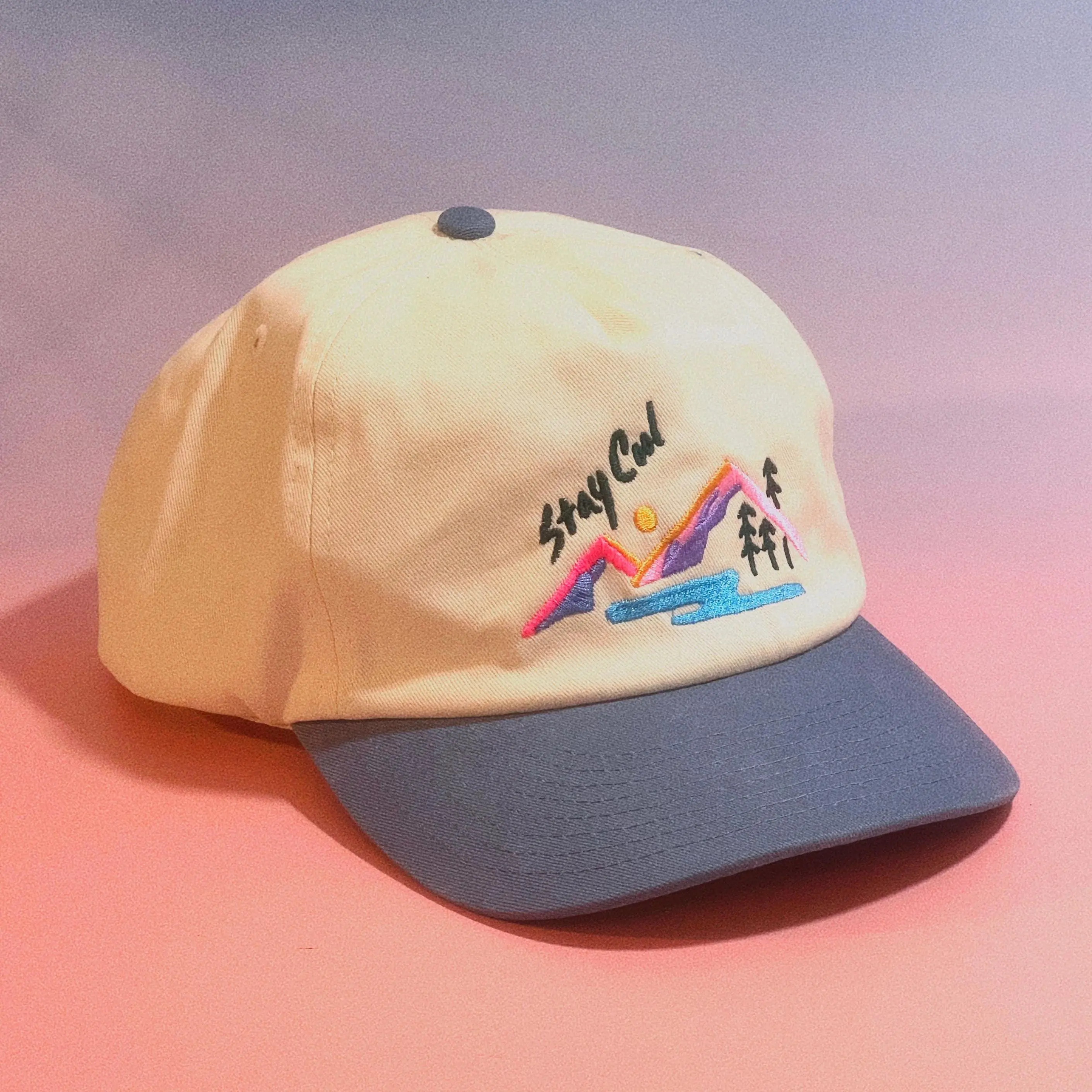 90s Aesthetic 5-Panel Hat, Cotton Twill Vintage Style Cap, Hand Embroidered Old School Hat for Cool Comfort