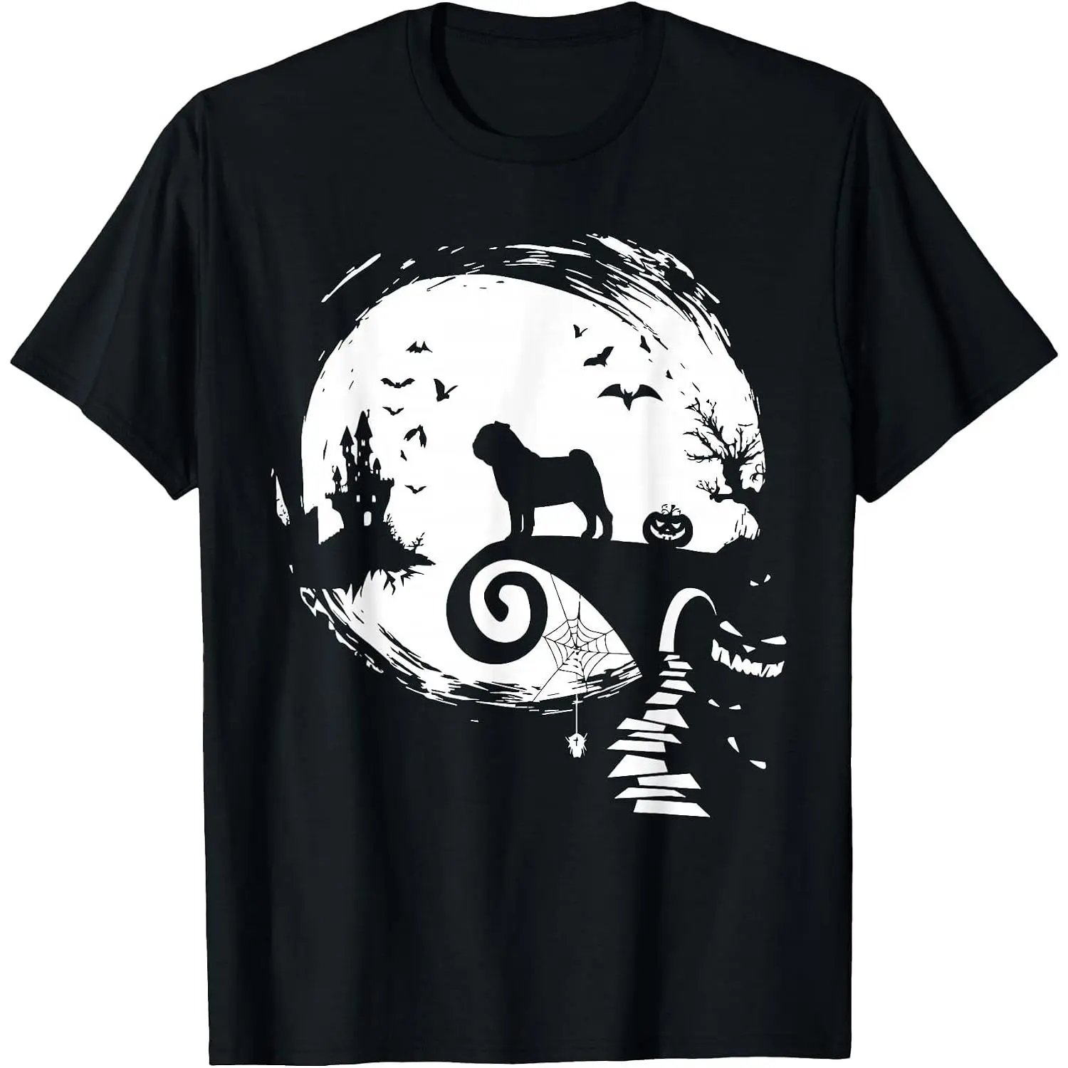 100%cotton Pug Dog and Moon Halloween Costume Dog Lover Funny T-Shirt