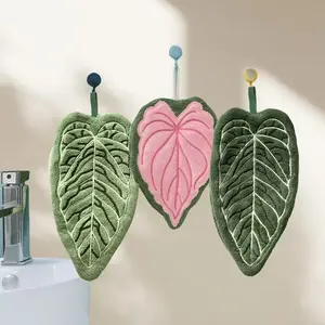 3-Pack Coral Fleece Hand Towels, Plant Leaf Design, Hanging Convenient, Hangable, Strong Absorbent Quick Dry, Cute Soft Kitchen Bathroom Decorative Towels, Towel Set, Decorative Hand Towels For Bathroom