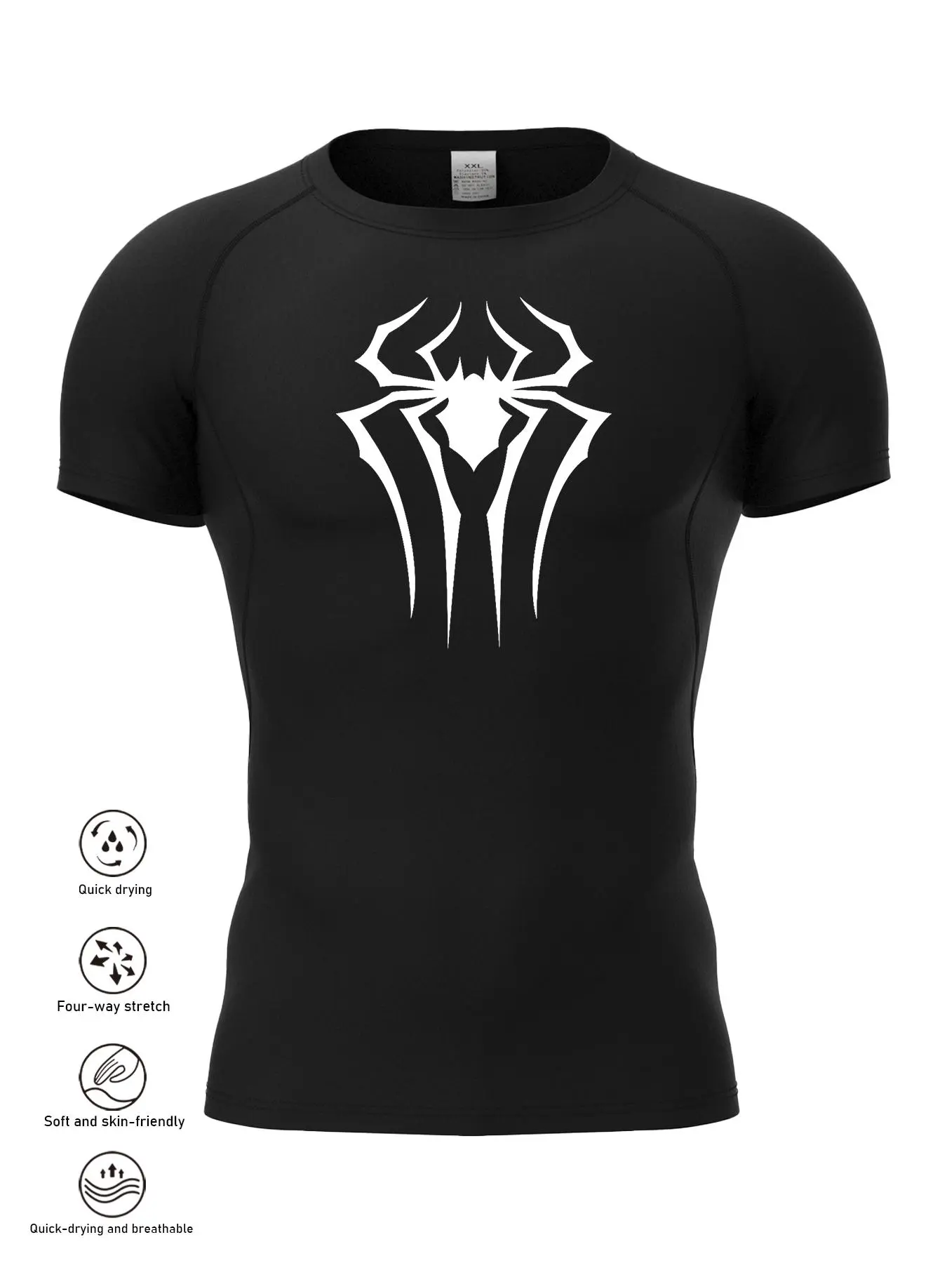 Men's Spider Print Compression Sports Tee, Tight-fitting Breathable Quick Drying Short Sleeve T-shirt, Men's Sportswear for Gym Workout Running, Athletic Training Tops, Activewear T Shirts, Athletic Apparel, Athletic Sports Clothing, Fitness Apparel