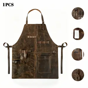 Leather Apron for Men and Women, Adjustable Work Apron with Tool Pockets, Ideal for BBQ, Cooking, Grilling, Kitchen, Repair, Workshop