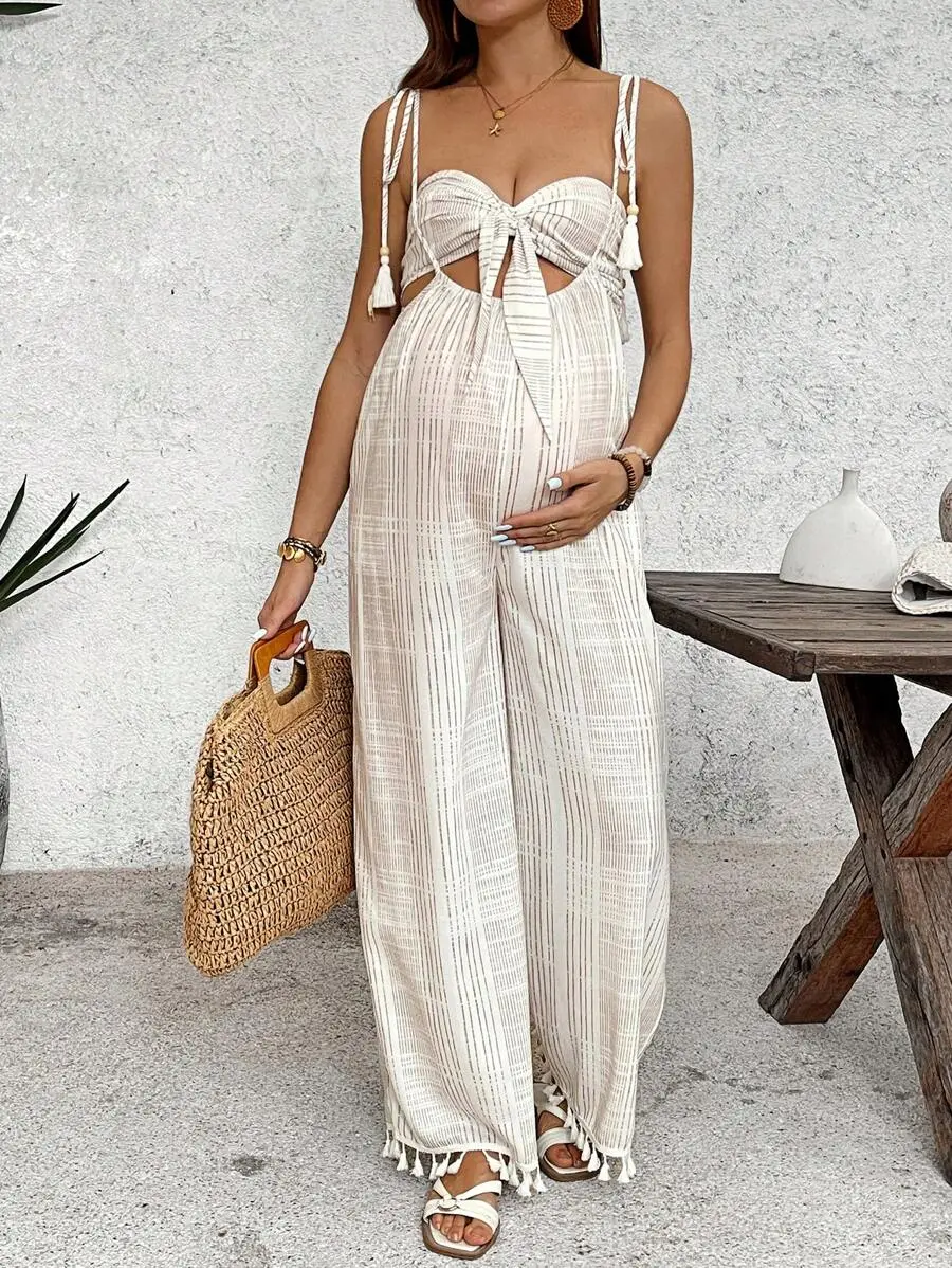 ADORIA Multicolor Chest Strap Tube Top + Rope Strap Jumpsuit For Pregnant Women On Vacation Maternity Clothes Two Pieces Suits Beach Vacation Outfits