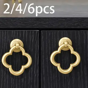 Set of 2/4/6/8/10 floral pattern cabinet handles, single-hole gold cabinet handle, circular handle for kitchen cabinets, Door hardware, suitable for wardrobes, cabinets, drawers, dressing tables, closets, kitchens, hardware decoration