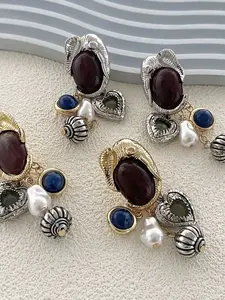 Vintage Elephant Earrings for Women, Dual Color Gemstone Studs, Unique Design Personalized Jewelry, Fashion Accessory