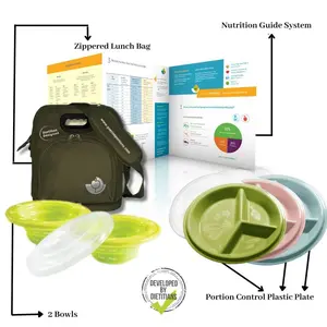 Precise Portions Portion Control 3 Plates & 2 Bowl, for Weight Loss, Nutrition Guidance Cards, Dieting and Healthy Living