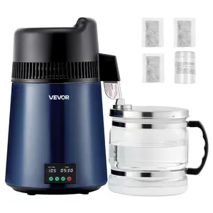 【DealsForYouDays】VEVOR Water Distiller, 6L 1.6 Gallon Larger Pure Water Purifier Filter For Home Table Countertop, 900W Glass Pot Distilled Maker, Stainless Steel Body Drinking Machine to Make Clean Waters, Blue-Black