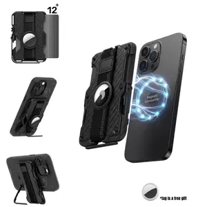 Magnetic Wallet with Stand Compatible with MagSafe, Hold 12 Cards,Adjustable Stand,RFID Blocking,Tripod Phone Stand Magnetic Credit Card Holder for iPhone 17/16/15/14/13/12 Series, Black Smartphone Travel Gadgets, FathersDayGift, Free IOS Tag Included