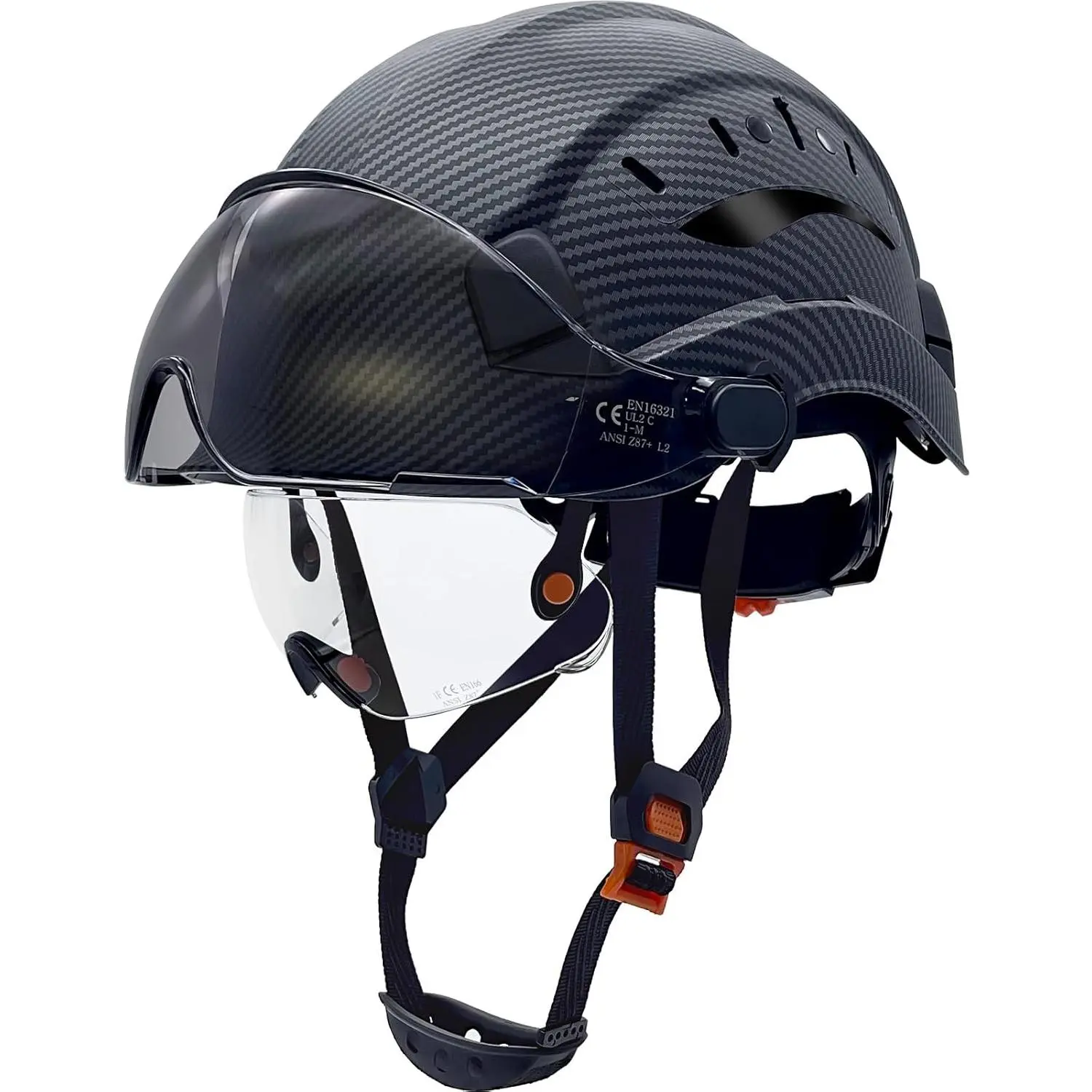 Vented ABS Hard Hat with Dual Retractable Visors, Adjustable 6-Point Suspension Safety Equipment for Construction & Outdoor Work