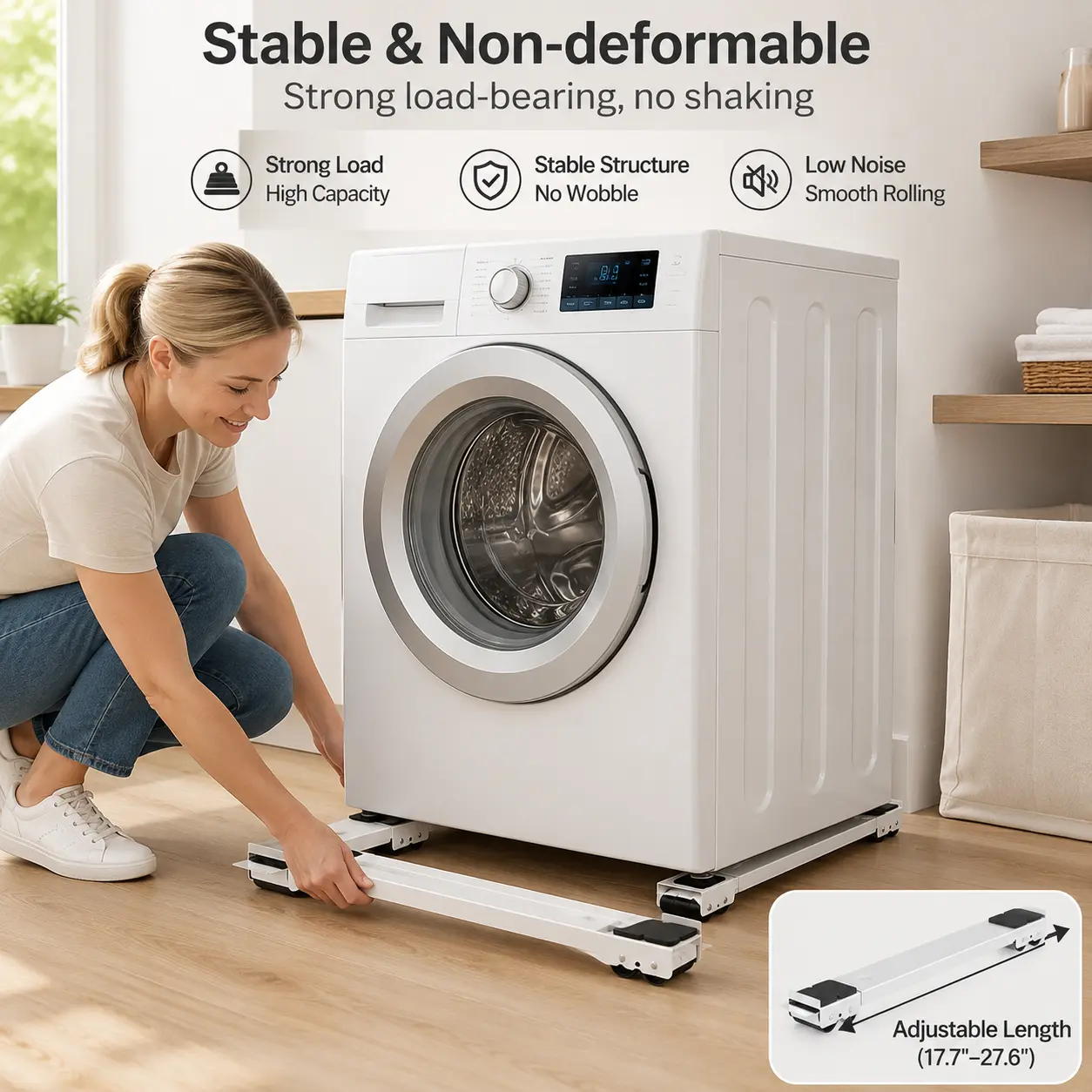 2 Counts White Extendable Appliance Roller Base, Adjustable 45-70cm Mobile Mover Stand with Wheels for Washing Machine Refrigerator Dryer