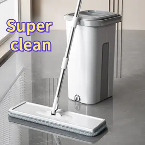 1 set, household cleaning mop and bucket set, no-hand flat mop, dust-removing mop with bucket, dry and wet cleaning, tile, marble and wooden floor cleaning mop, cleaning supplies, cleaning tools, Christmas gift