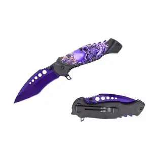 Purple Skull Design Fantasy Knife Zombie Apocalypse Spring Assist Pocket Clip