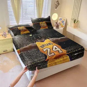 3Pcs Los Angeles Lakers King Size Fitted Sheet Set, Breathable Bed Sheets, Featuring 'BRYANT 24' Design, Vibrant Yellow and Purple Colors, Soft and Breathable Fabric, Perfect for Basketball Fans and Game Night Decor, Includes 2 Pillowcases
